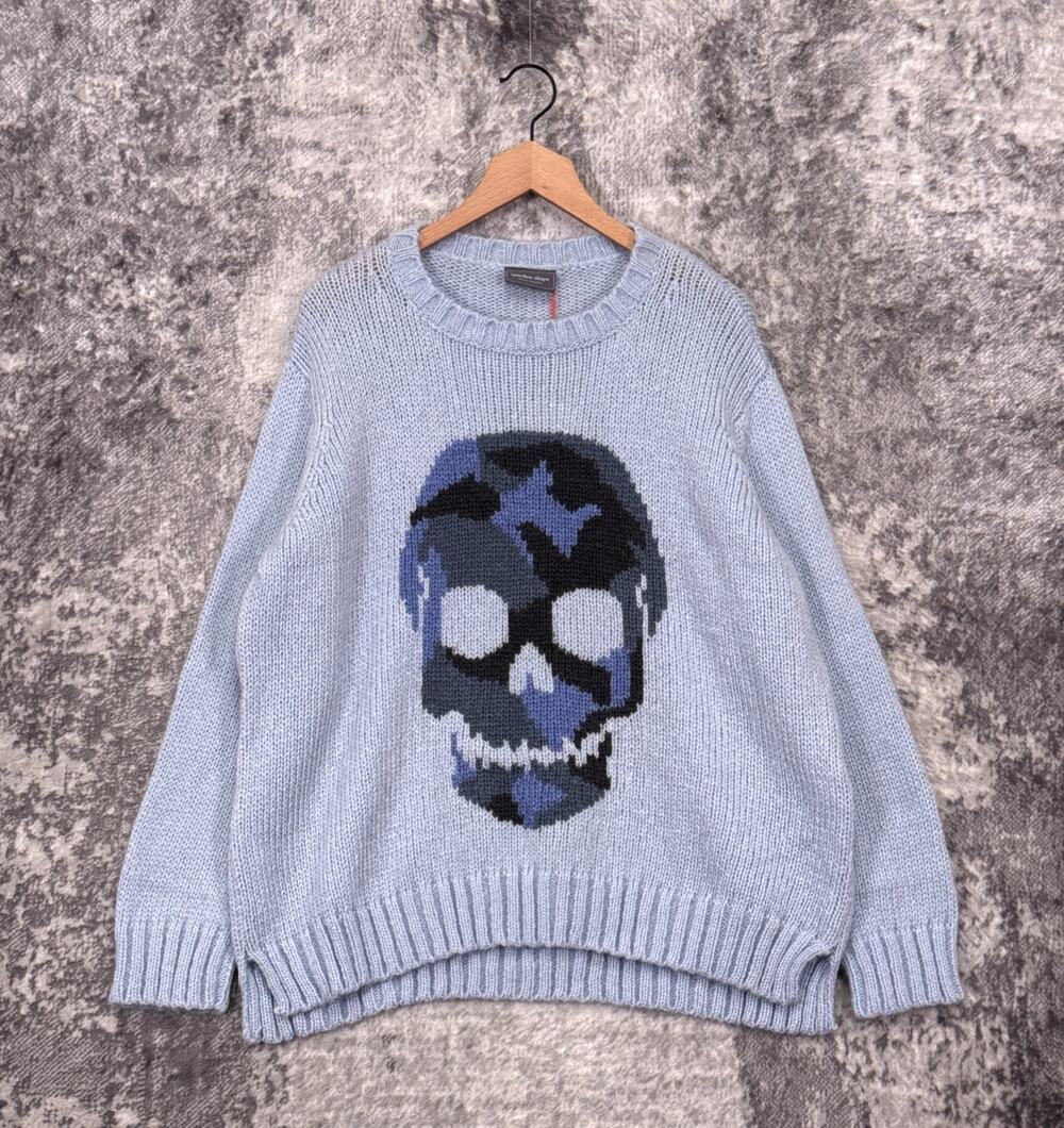 New Wooden Ships Sweater Small / Medium Womens Blue Camo Skull Knit